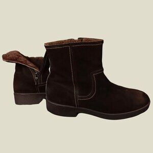 Morlands Sheepskin Lined Suede Zip Up Ankle Boots Womens 11 Brown Granola Cabin